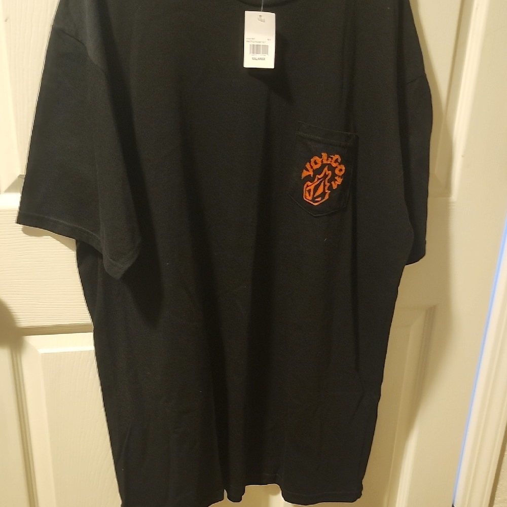 Volcom Black Short Sleeve Pocket Tee with Orange Chest Logo